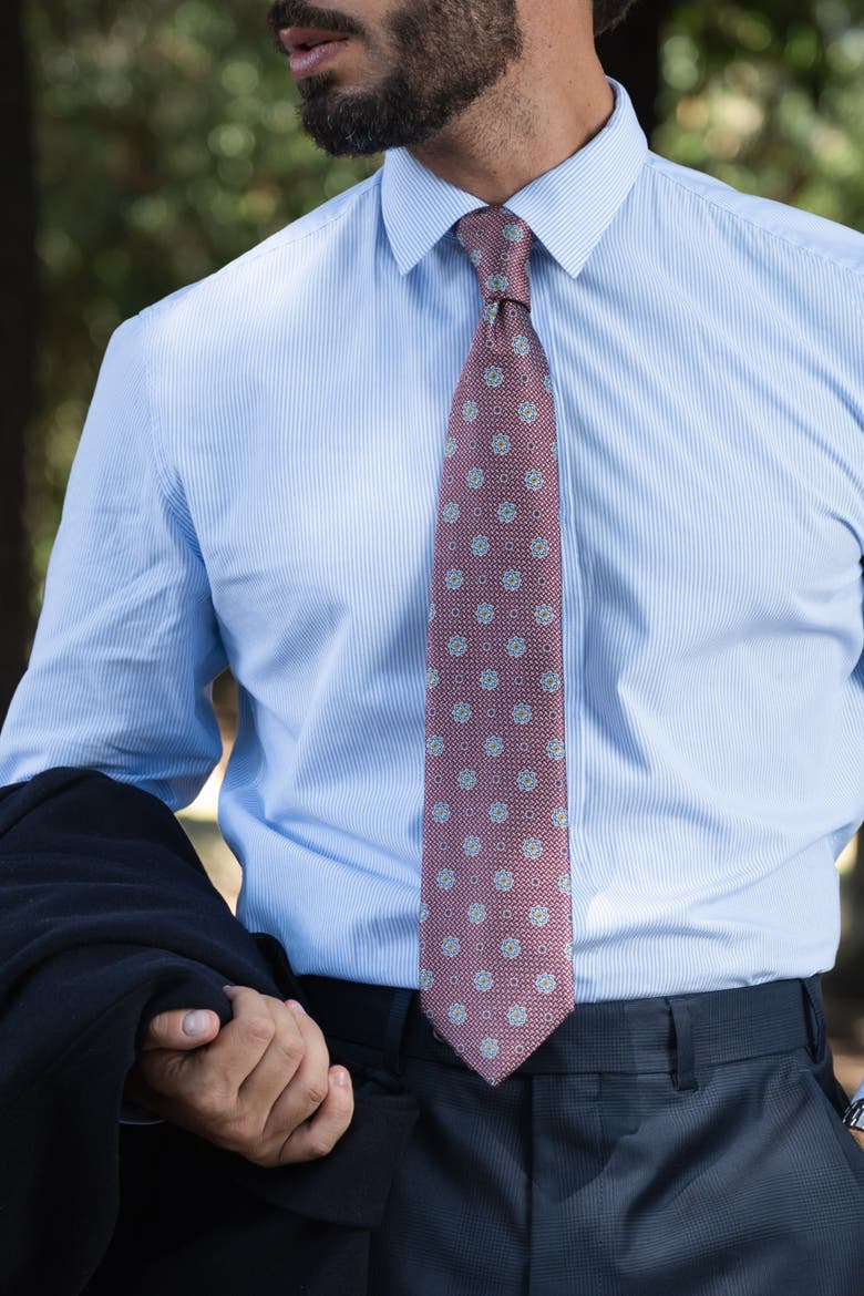 Deruta - Silk Jacquard Tie For Men, Alternate, color, Raspberry Sorbet
