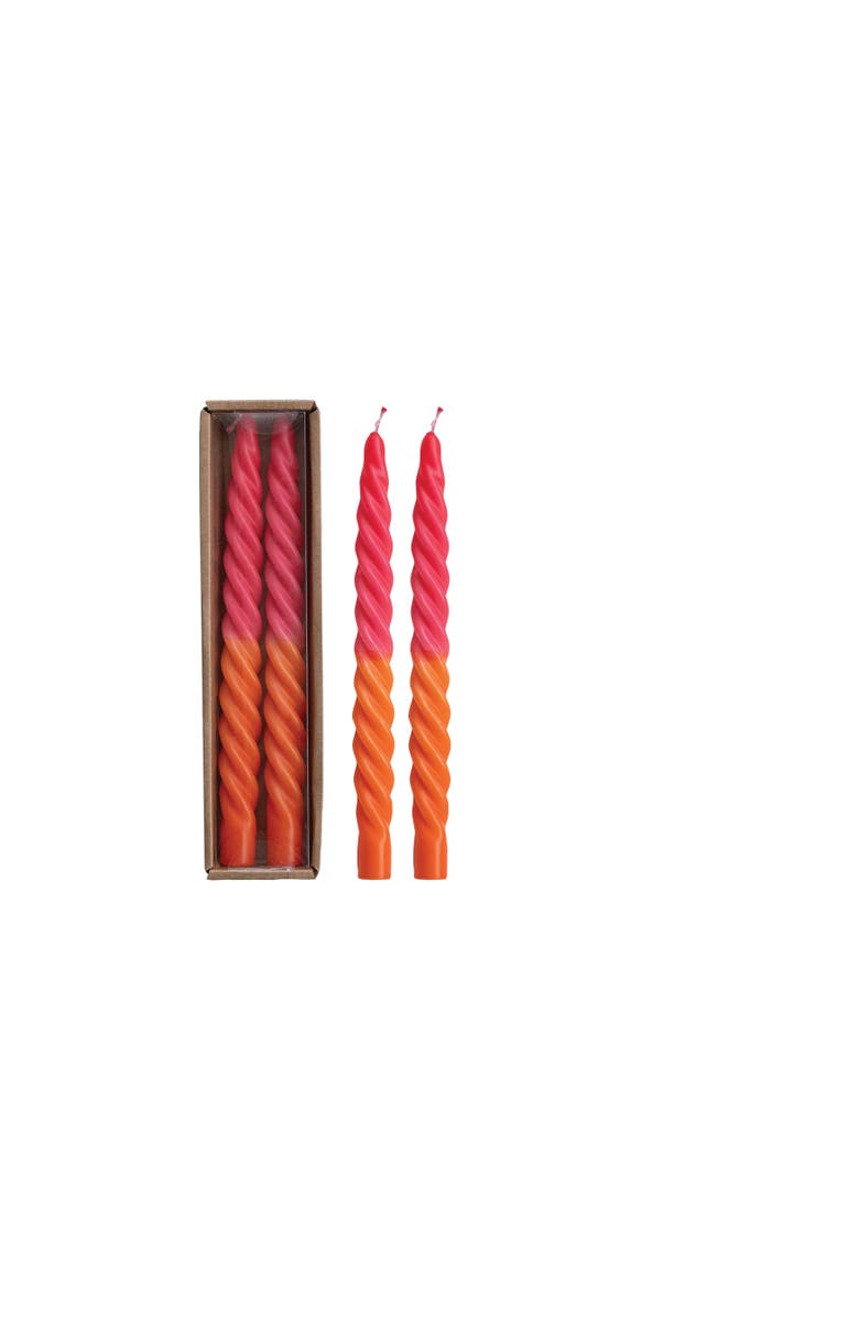 Storied Home 2-Piece Unscented Twisted Taper Candles, Fuchsia and Orange Ombre Color, Main, color, Pink