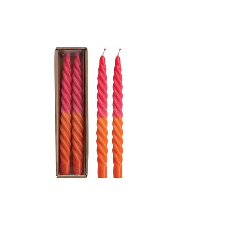 2-Piece Unscented Twisted Taper Candles, Fuchsia and Orange Ombre Color