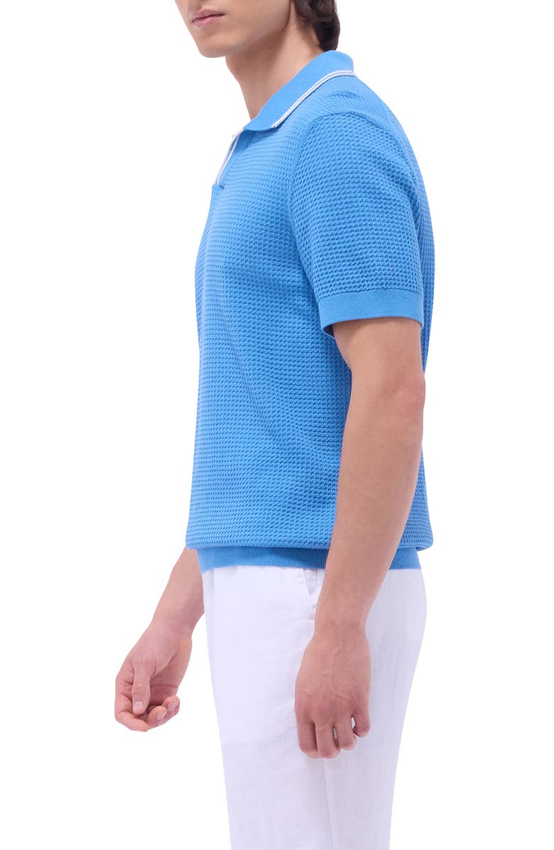 Bugatchi Tipped Johnny Collar Short Sleeve Sweater, Alternate, color, Classic Blue