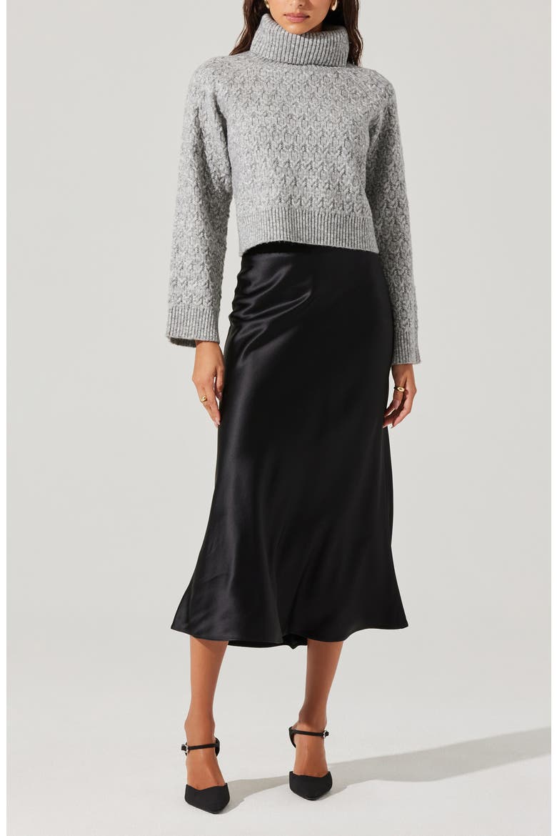 Textured Stitch Crop Turtleneck Sweater, Alternate, color, HEATHER GREY