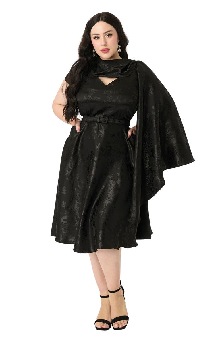 Unique Vintage Plus Size 1940s Sash Swing Dress, Main, color, Black