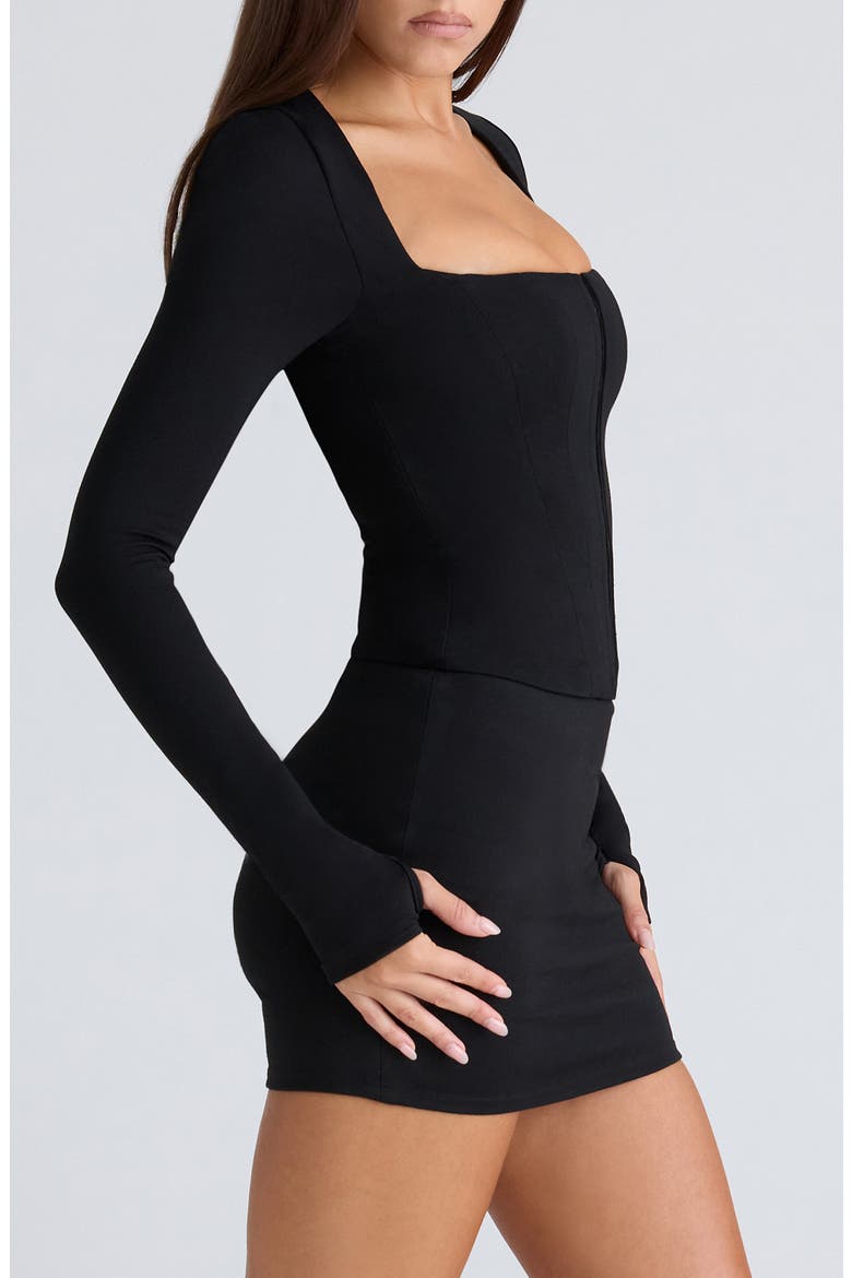 The Long Sleeve Balconette Corset Top, Alternate, color, BLACK