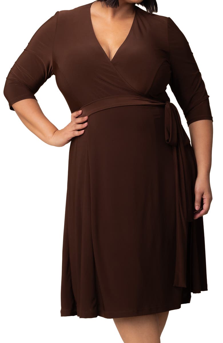 Kiyonna Essential Wrap Dress, Alternate, color, Chocolate