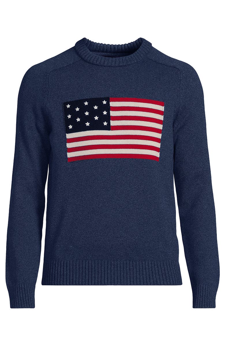 Lands' End Classic Cotton Drifter Signal Flags Crew Neck Sweater, Alternate, color, Midnight Sky Heather Flag