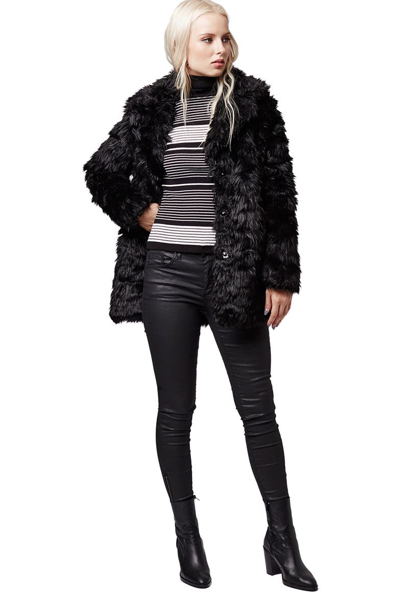 Urban Shaggy Faux Fur Coat, Alternate, color, BLACK