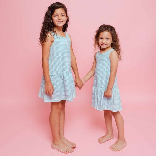 Norani Kids Organic Drop Waist Dress With Matching Biker Shorts In Green Stripes