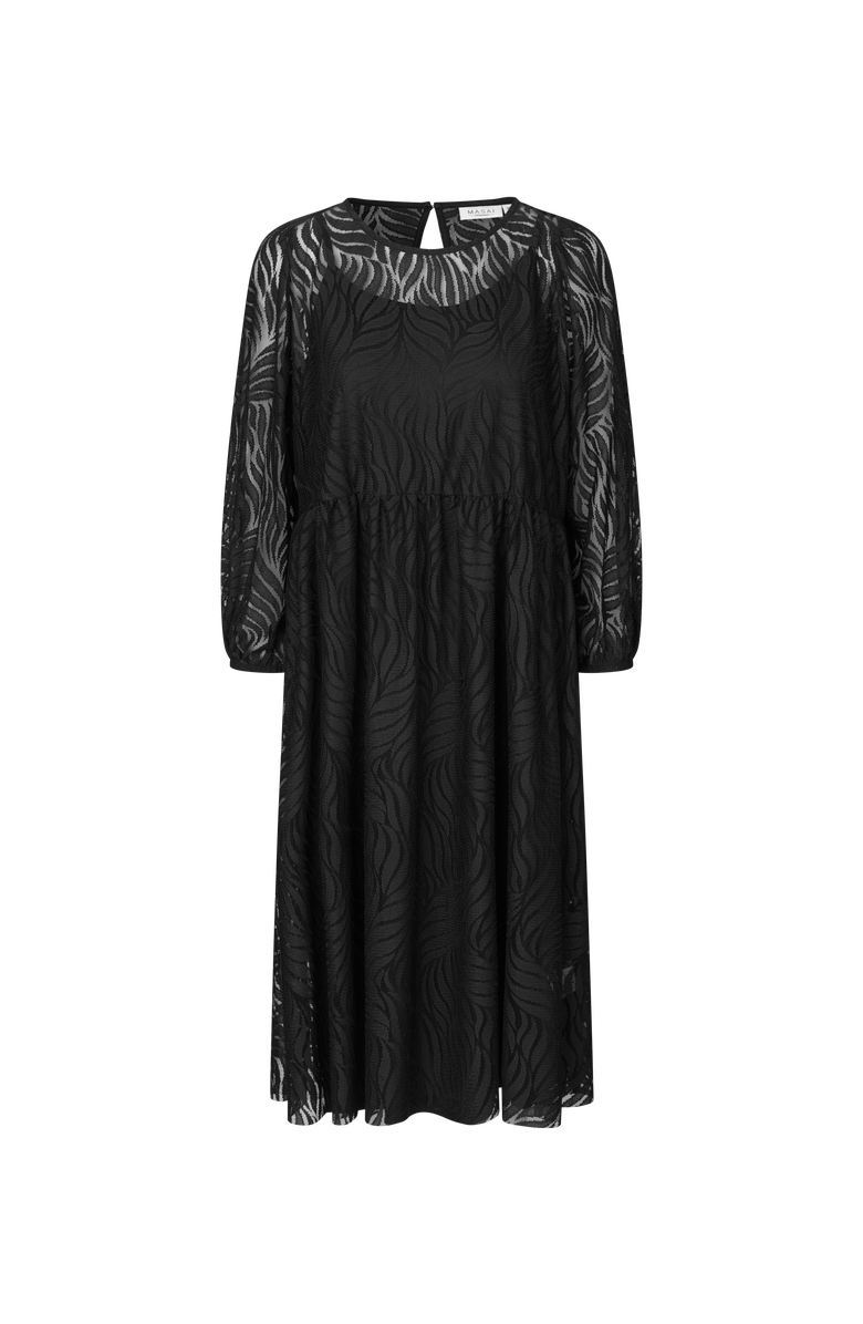 Masai Copenhagen Naylora Long Sleeve A-Line Midi Dress, Alternate, color, Black