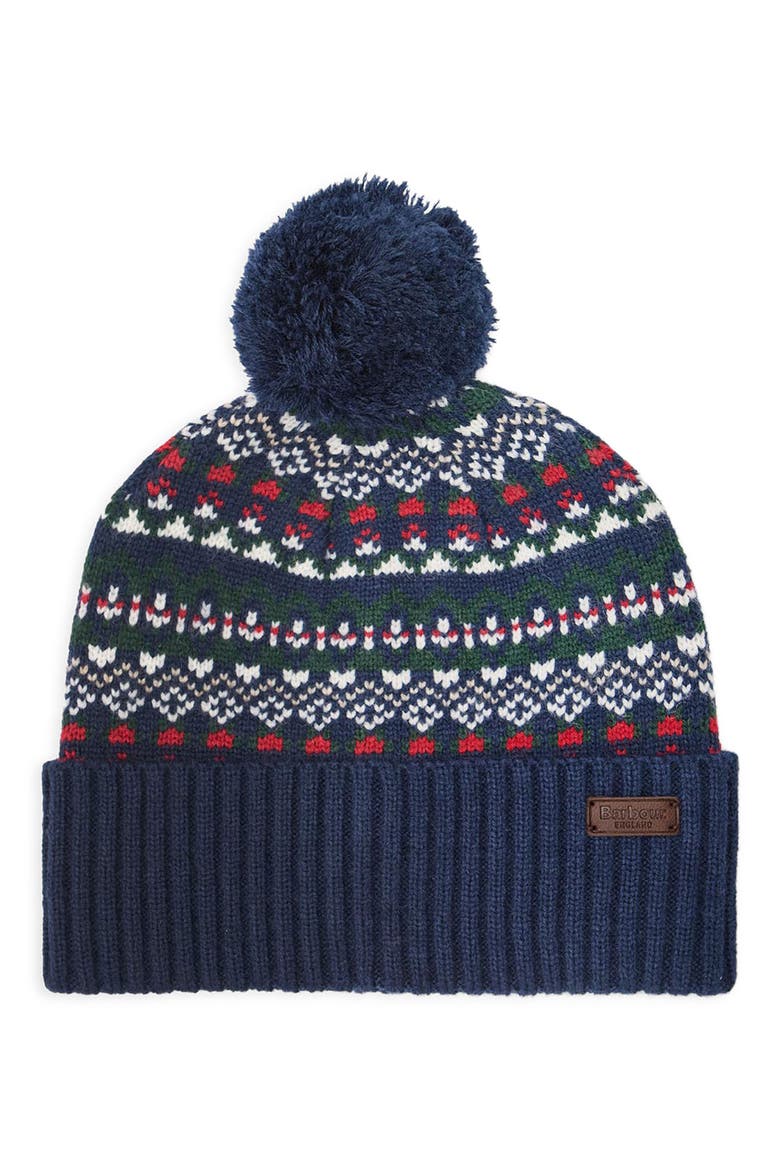Marlow Fair Isle Pom Beanie, Main, color, NAVY/ EVERGREEN