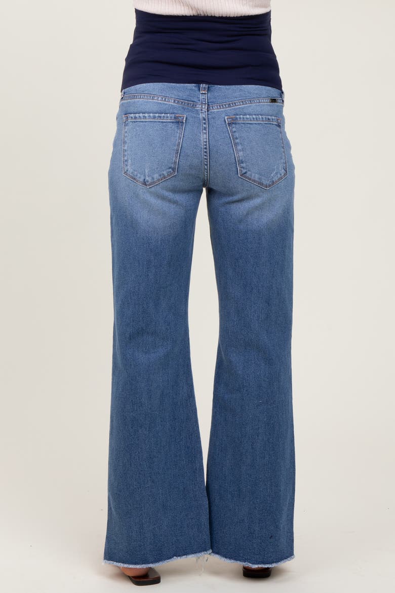 Distressed Fringe Hi-Lo Hem Cropped Flare Maternity Jeans, Alternate, color, Blue