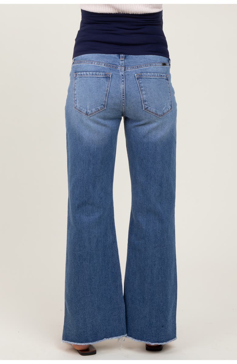 PinkBlush Distressed Fringe Hi-Lo Hem Cropped Flare Maternity Jeans, Alternate, color, Blue