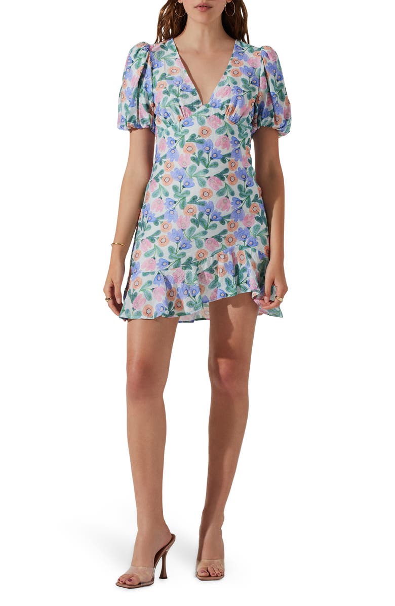 ASTR the Label Floral Puff Sleeve Cutout Dress, Main, color, 