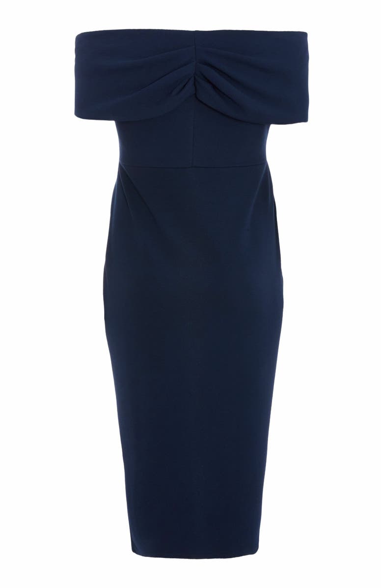 QUIZ Plus Size Bardot Pleated Detail Midi Dress, Alternate, color, 