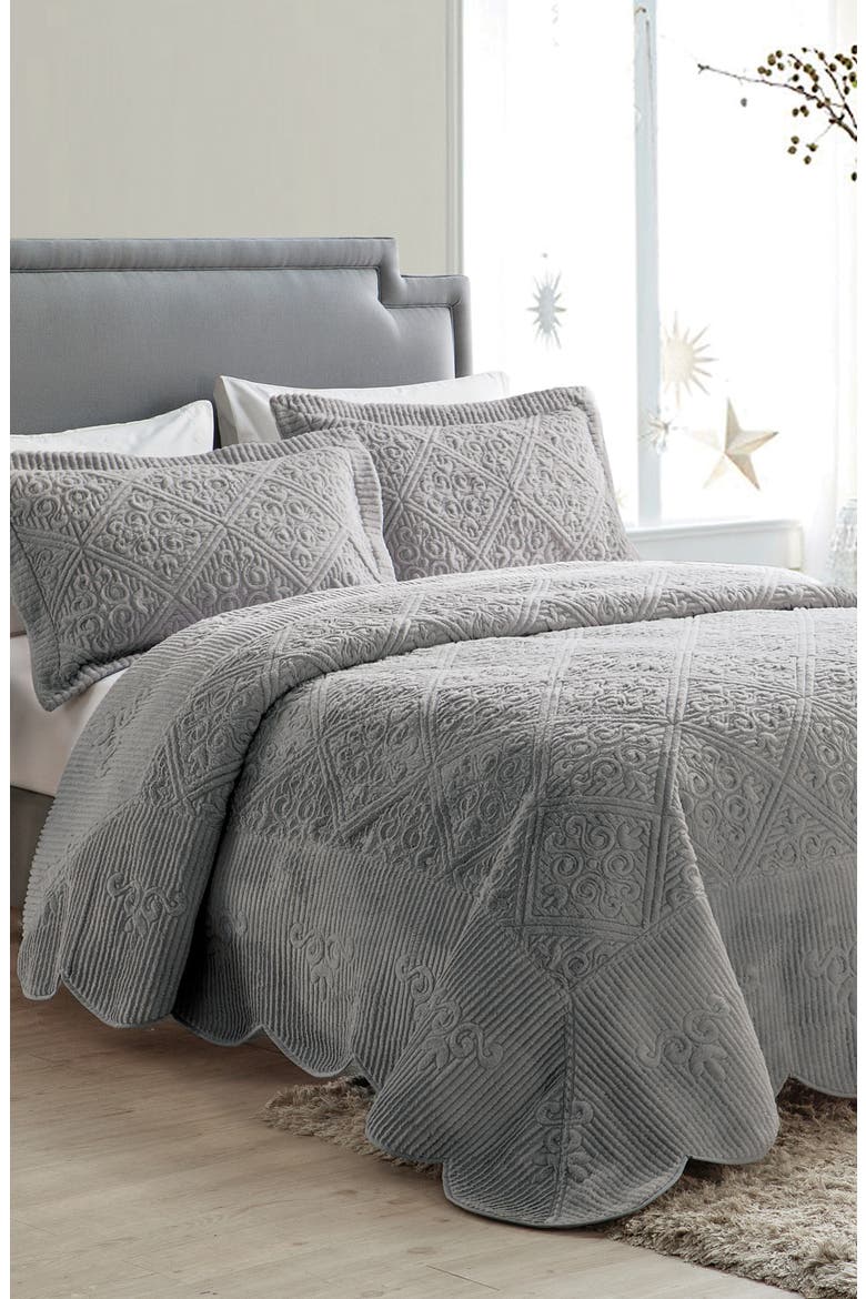 Westland Quilted Plush Bedspread Set, Main, color, GREY