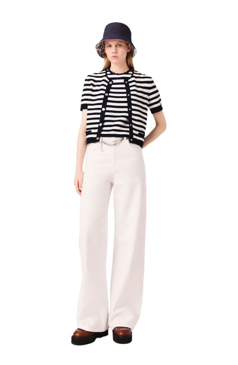 maje Crochet cropped cardigan, Main, color, White/Navy