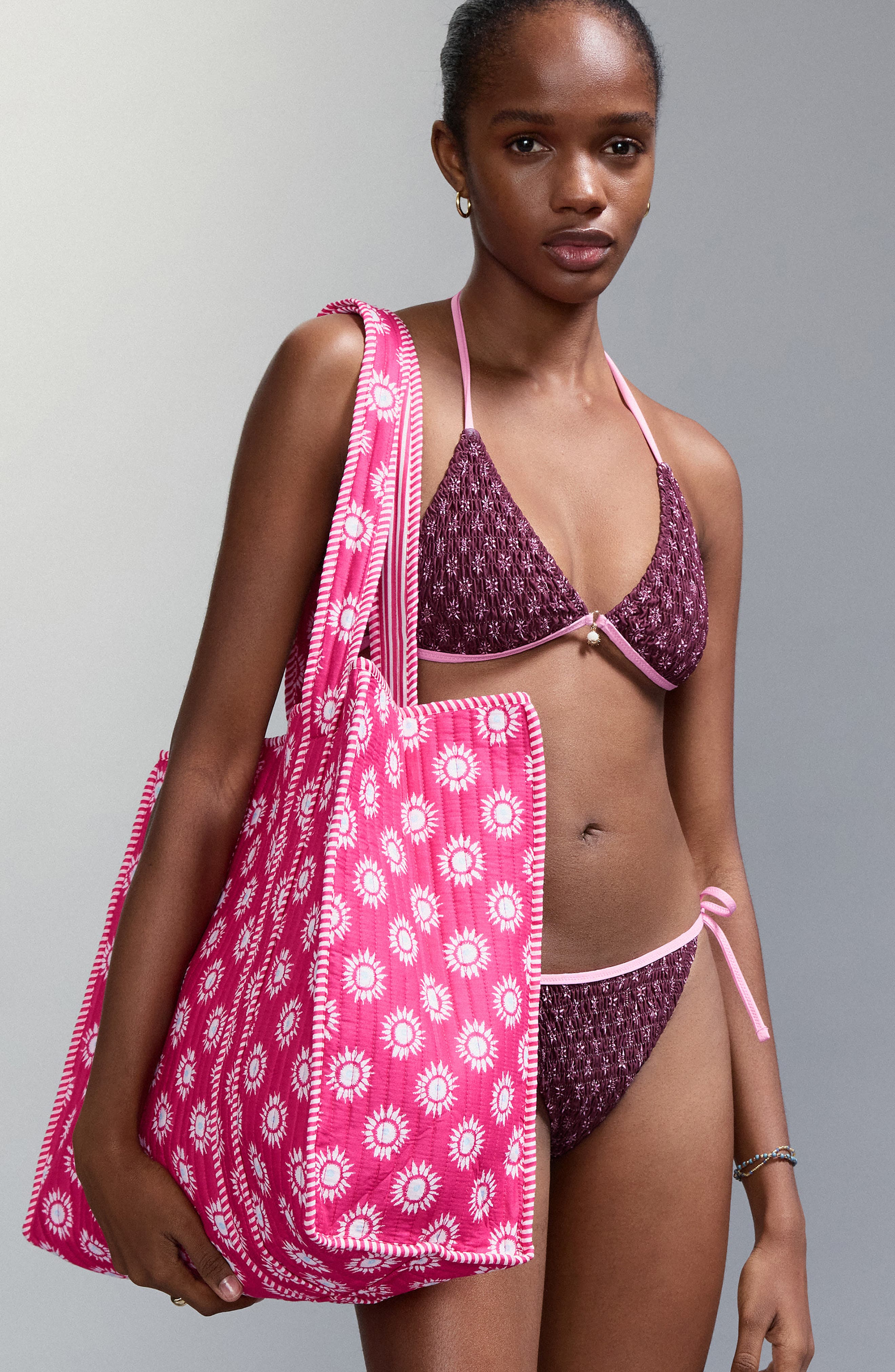 MANGO TEEN Sun Print Quilted Tote Bag, Alternate, color, Pink