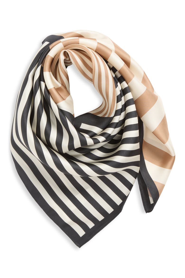 Stripe Square Silk Scarf, Alternate, color, BLACK LINEAR PRINT