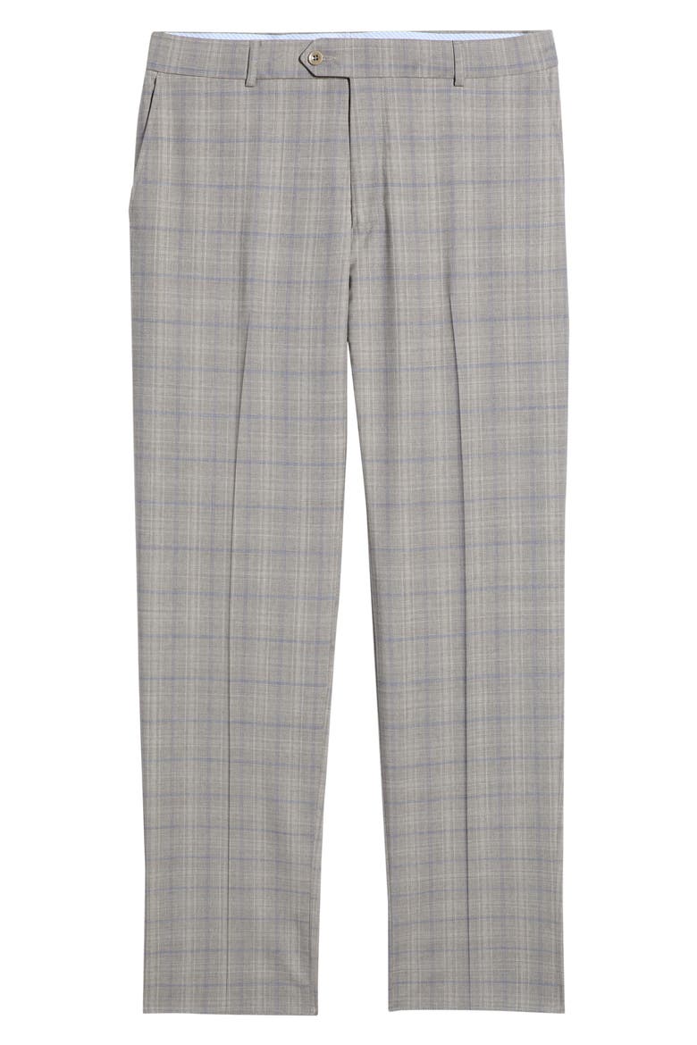Light Grey Plaid Flat Front Wool Dress Pants, Alternate, color, SAND