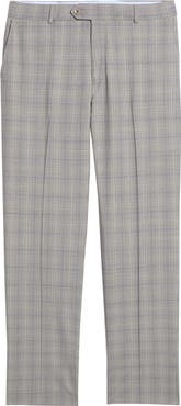 Berle Light Grey Plaid Flat Front Wool Dress Pants