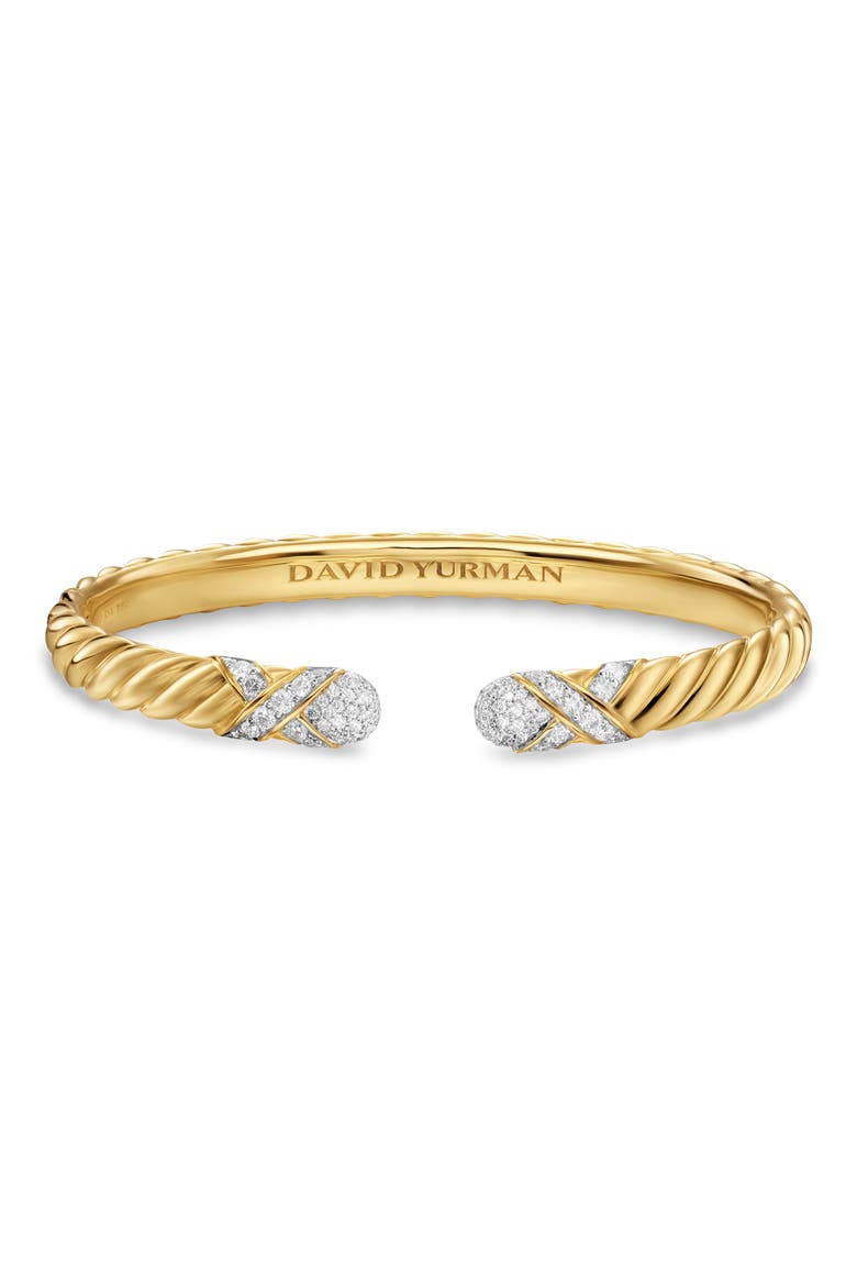 Sculpted Cable X Cuff Bracelet in 18K Yellow Gold with Diamonds, 6mm, Alternate, color, DIAMOND