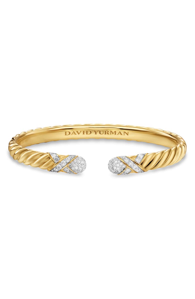 David Yurman Sculpted Cable X Cuff Bracelet in 18K Yellow Gold with Diamonds, 6mm, Alternate, color, Diamond