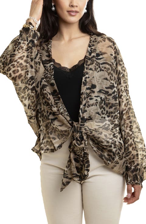Leopard Print Balloon Sleeve Ruana