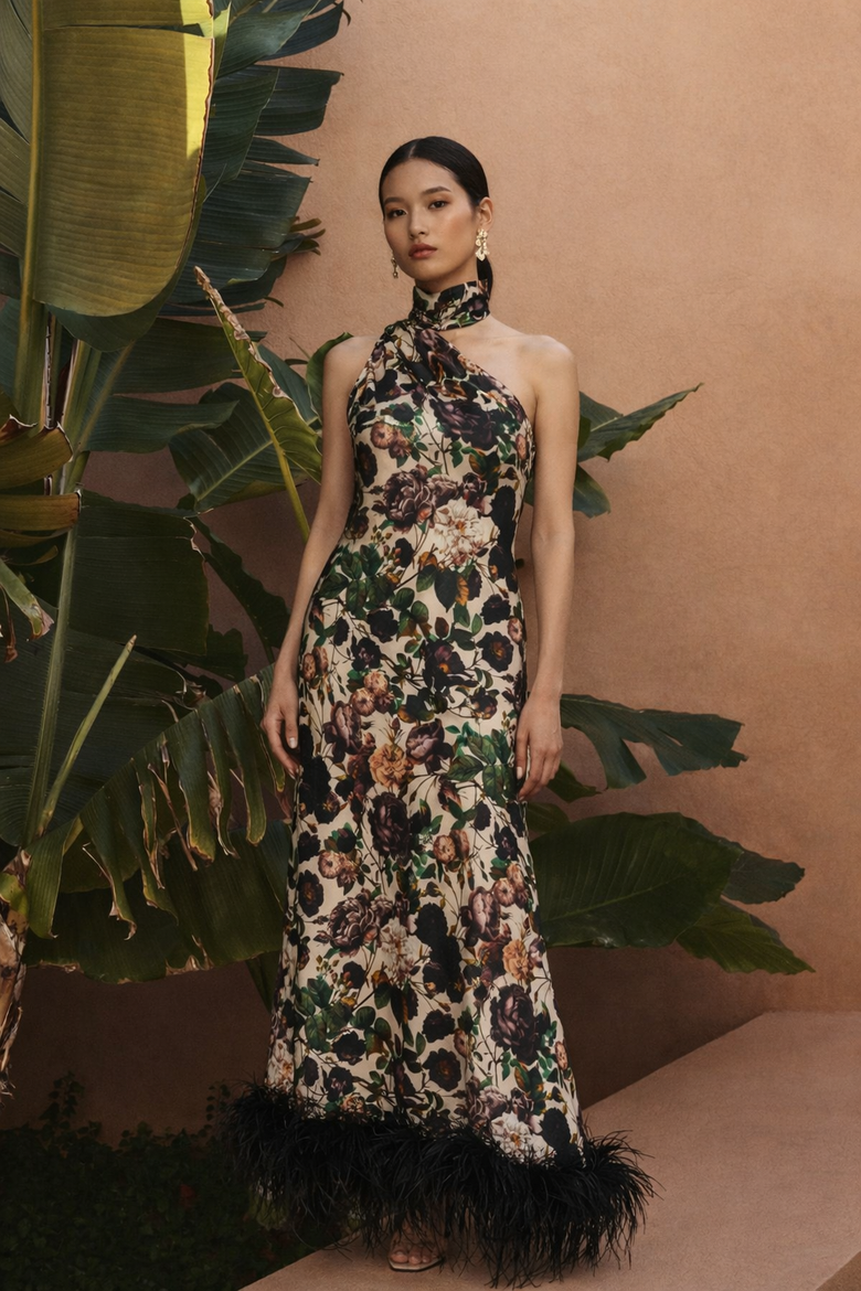 Liya One Sleeve Maxi Dress, Alternate, color, Brown