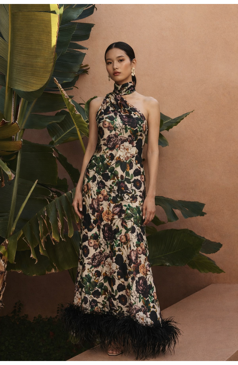 Vasiliki Liya One Sleeve Maxi Dress, Alternate, color, Brown