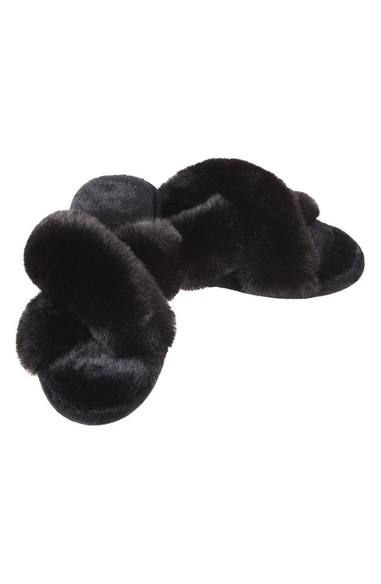 MeMoi Beverly Faux Fur Memory Foam Slipper, Alternate, color, Black