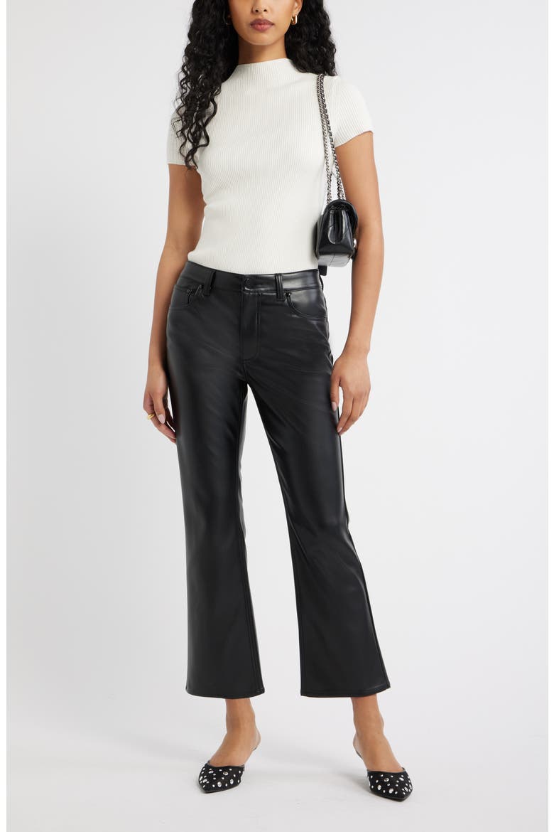 Faux Leather Kick Flare Pants, Alternate, color, BLACK