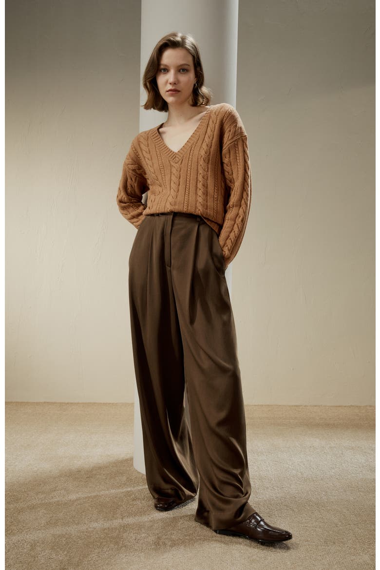 Cable-Knit Wool-Cashmere Blend Sweater, Alternate, color, Toffee