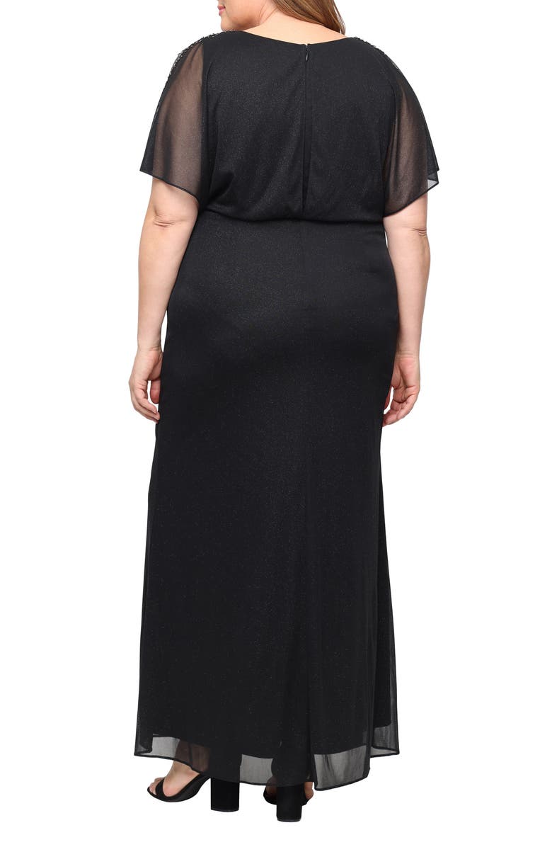 SL FASHIONS Glitter Mesh Maxi Dress, Alternate, color, Black