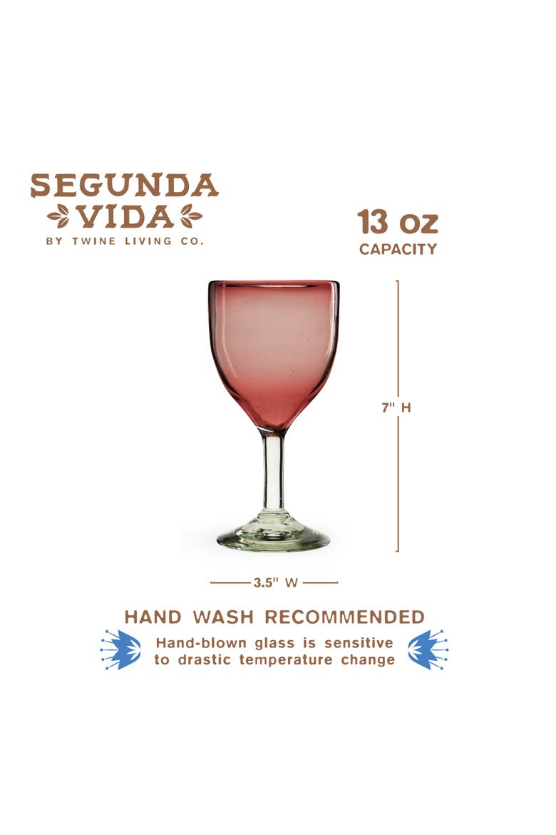Segunda Vida Rosado Recycled Stemmed Wine Glasses Set of 2, Alternate, color, Pink