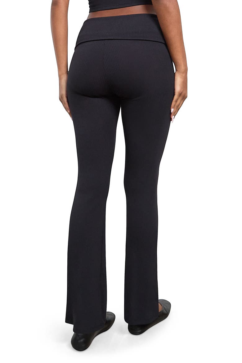 Cherry High Waist Foldover Rib Pants, Alternate, color, BLACK