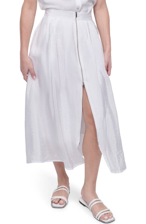 Shop Dkny Zip Front Crinkled Satin Skirt In White