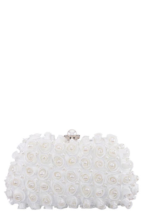 Paloma Rosette Imitation Pearl Frame Clutch
