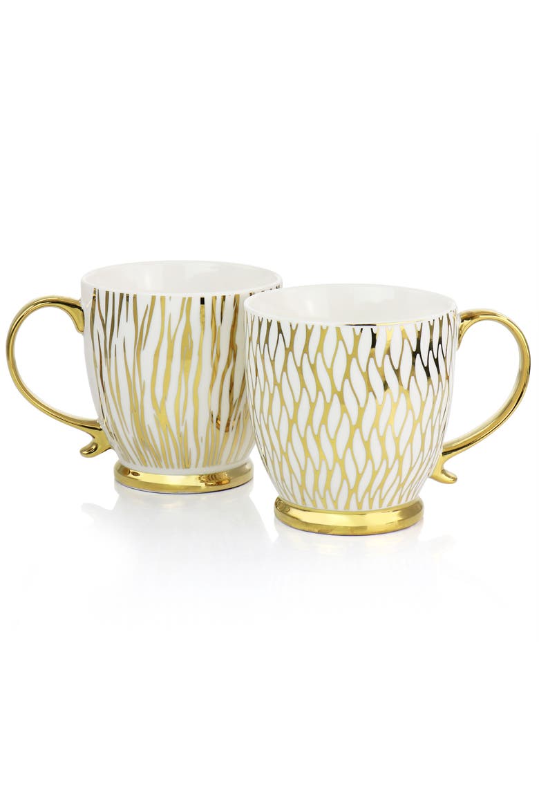 4 Piece 16.7oz Electroplated Fine Ceramic Mug Set, Alternate, color, White