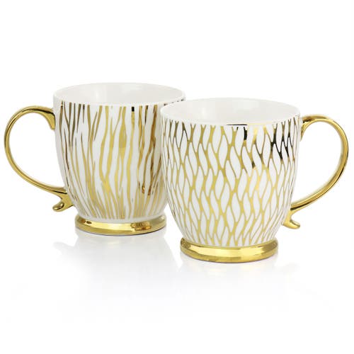 Gibson Home Gold Finch 4 Piece 16.7oz Electroplated Fine Ceramic Mug Set In Gold