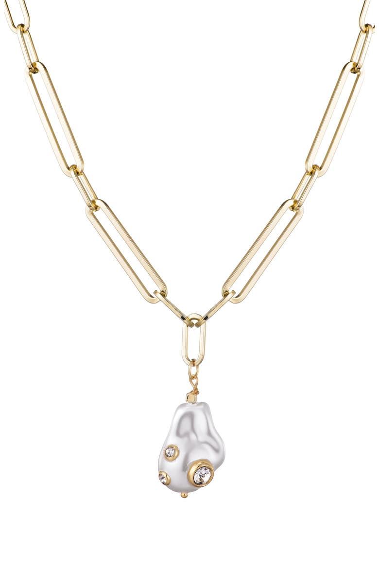 Faux Pearl Pendant Necklace, Main, color, WHITE