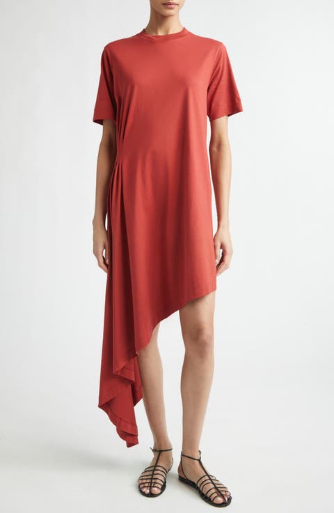 Igari Asymmetric Pleated Cotton Knit Dress