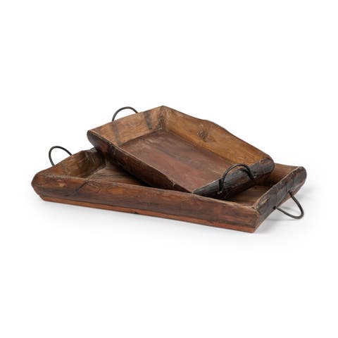 Durone Set of  2 Wooden Live Edge Serving Trays