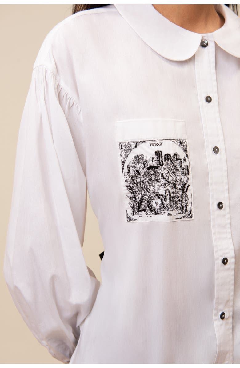 Contessa Mills Tarot Embroidered Beaded Poplin Oxford Shirt, Alternate, color, White