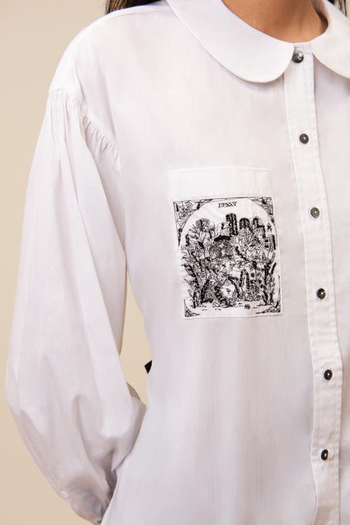 Contessa Mills Tarot Embroidered Beaded Poplin Oxford Shirt In White