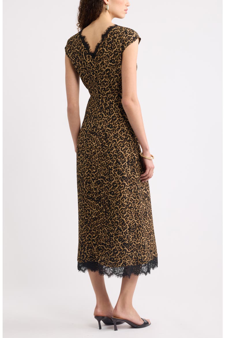 Lace Trim Leopard Print Midi Dress, Alternate, color, TAN- BLACK LEONE LEOPARD