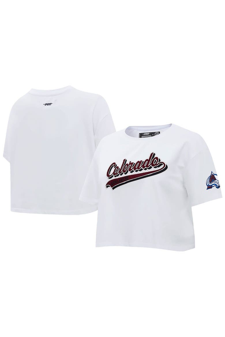 Women's Pro Standard White Colorado Avalanche Boxy Script Tail Cropped T-Shirt, Alternate, color, White