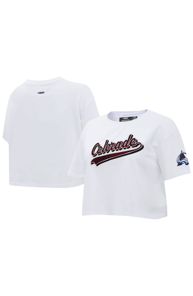 PRO STANDARD Women's Pro Standard White Colorado Avalanche Boxy Script Tail Cropped T-Shirt, Alternate, color, 