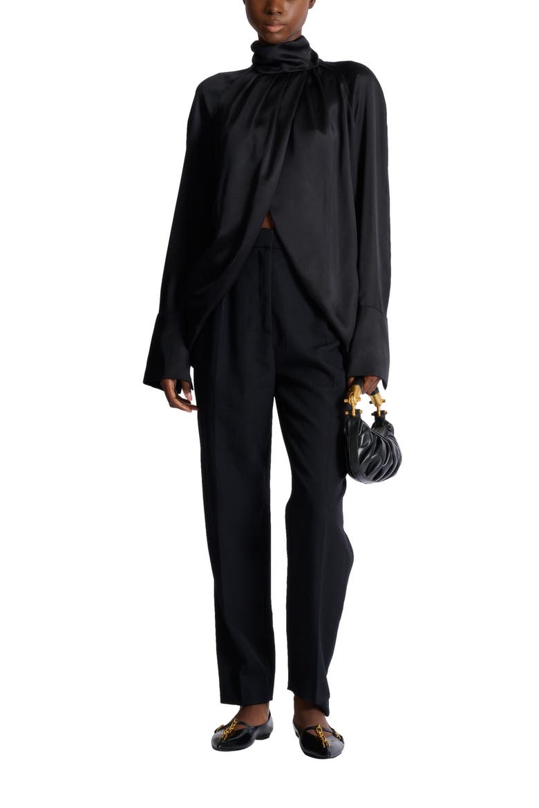 Draped silk blouse, Main, color, black
