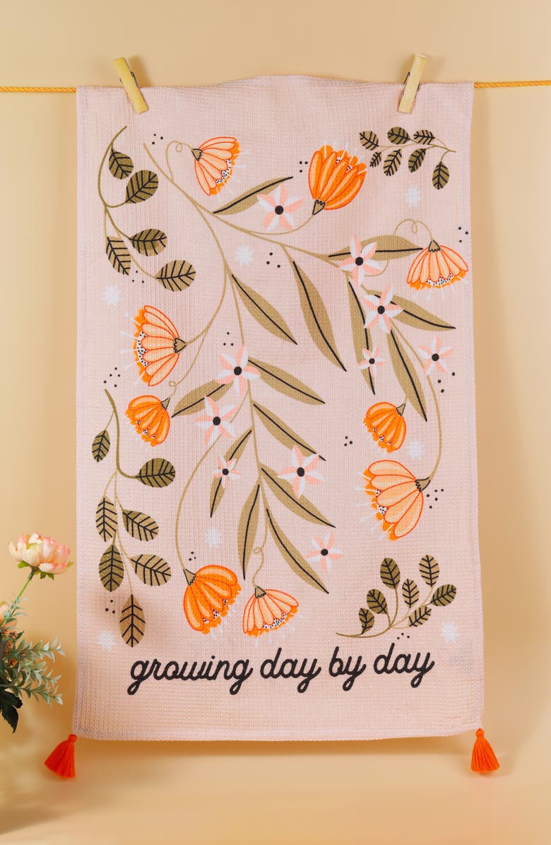 Tiramisu Blush Bloom Set of 3 Cotton Kitchen Towels, Alternate, color, Pink/ Orange/ Green