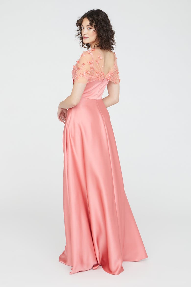 Luella Shawl Draped Gown, Alternate, color, Sugar Coral