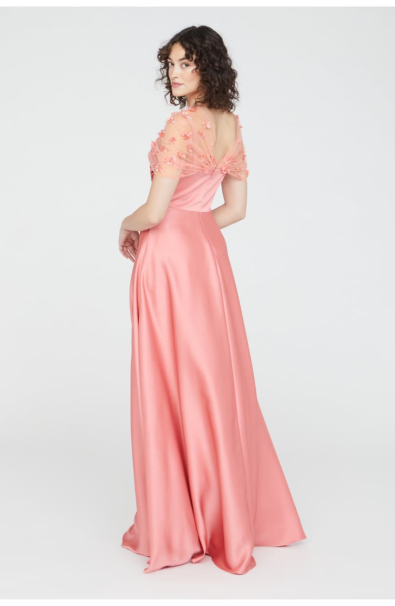 Theia Luella Shawl Draped Gown, Alternate, color, Sugar Coral